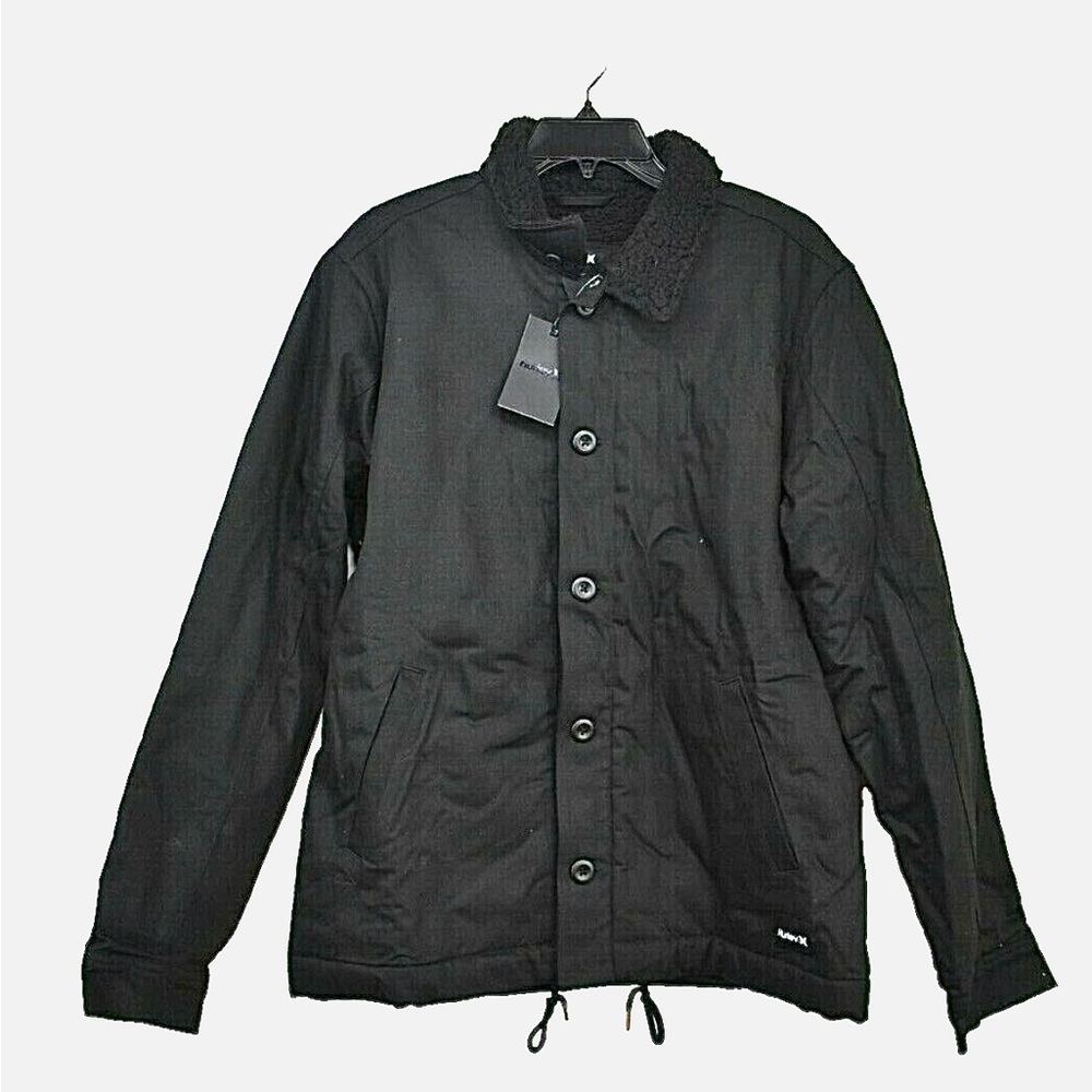 Hurley Mens Faux Shearling Lined Military Jacket Spread Collar Cotton XXL